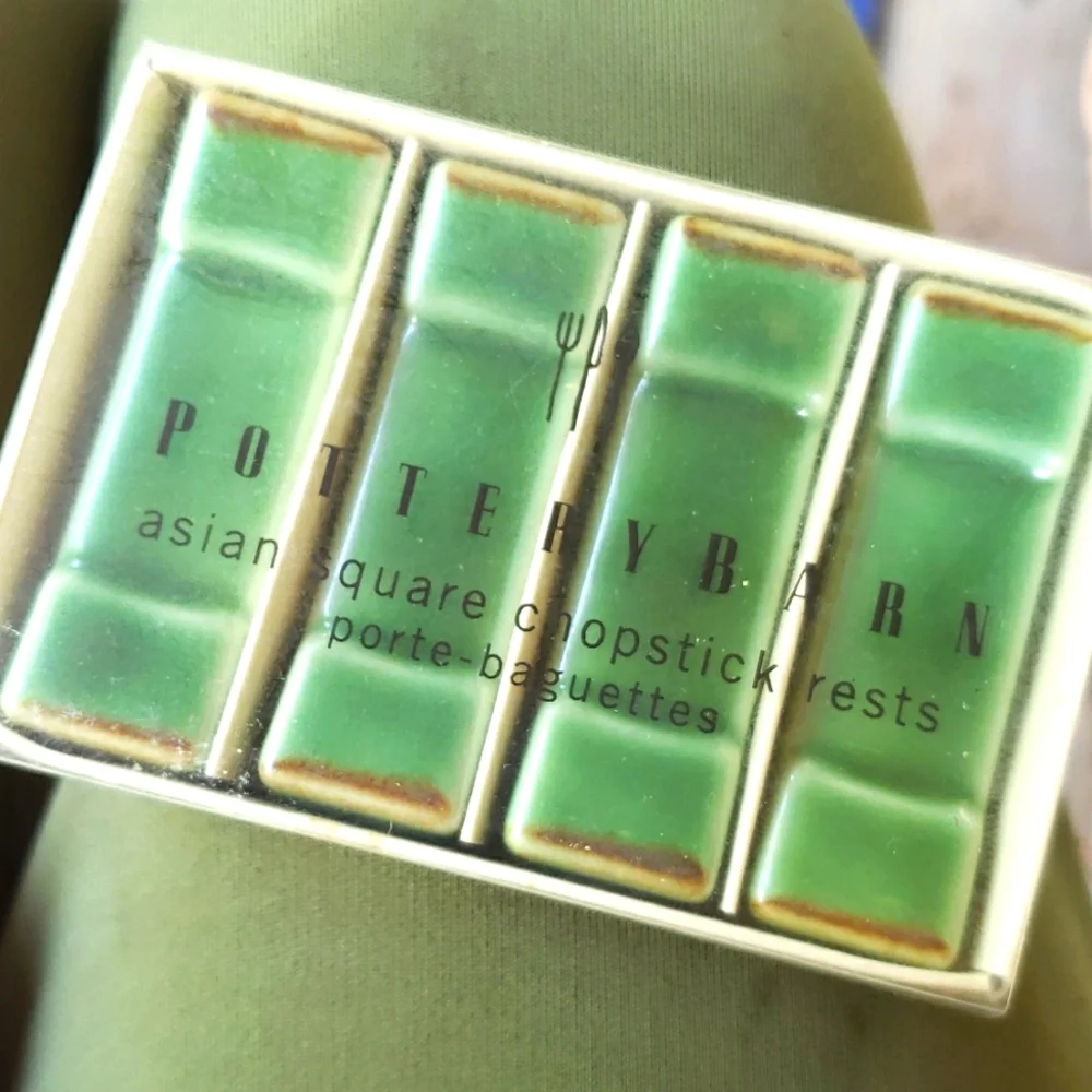 Pottery barn Asian Square chopstick rests green ceramic Japan